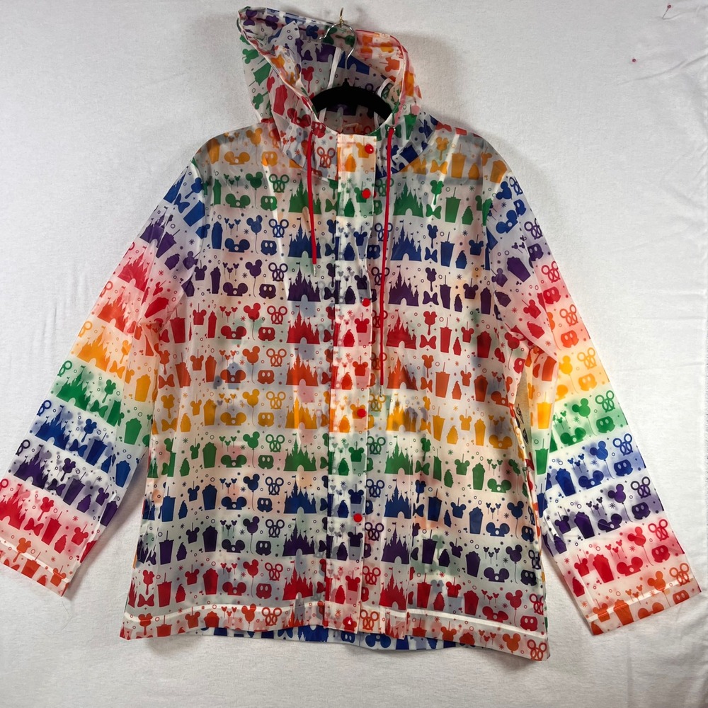 Disney Parks Rainbow Mickey Castle Hooded Rain Jacket Poncho Adult XL Pride